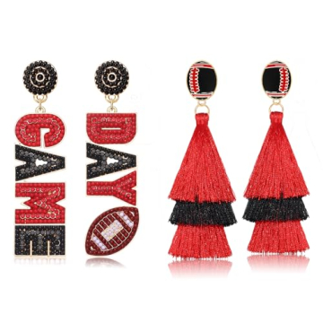 2/3 Pairs Game Day Earrings for Women Beaded Football Earrings Sports Tassel Earrings Game Day Outfi...