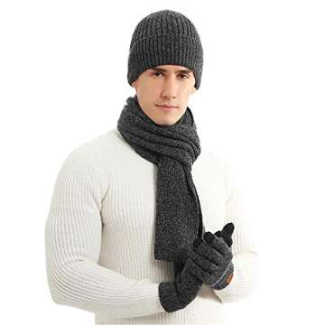 Winter Hats Scarf for Men with Touchscreen Gloves Men's Scaves and Beanie Hat Themal Glove Set for Men Women