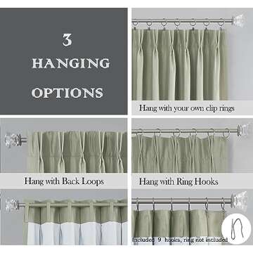 Central Park Sage Green Full Blackout Pinch Pleat Window Curtain for Bedroom Living Room Window Treatment Thermal Insulated Drapes Backtab 95 Inches with 9 Hooks (Ring not Include), 40"x95", 1 Panel