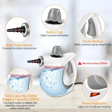 Efficient Handheld Steam Cleaner with 12 Accessories for Home