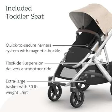 UPPAbaby Vista V3 Stroller - Full-Size Single-to-Double Stroller System - Toddler Seat, Bug Shield, Rain Shield, and Storage Bag Included - Declan (Oat Mélange/Silver Frame/Chestnut Leather)