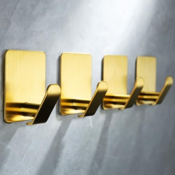 Taozun Adhesive Hooks Set of 4 Elegant Gold Wall Hooks