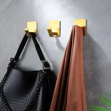 Taozun Adhesive Hooks Set of 4 Elegant Gold Wall Hooks