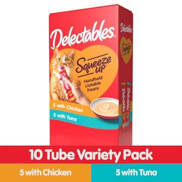 Hartz Delectables Squeeze Up Interactive Lickable Wet Cat Treats for Adult & Senior Cats, Chicken & Tuna, 10 Count,5 oz