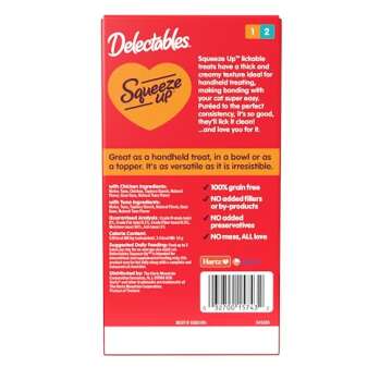 Hartz Delectables Squeeze Up Interactive Lickable Wet Cat Treats for Adult & Senior Cats, Chicken & Tuna, 10 Count,5 oz