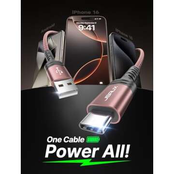 JSAUX USB-C Cable 3.1A Fast Charging, 3-Pack (10ft+6.6ft+3.3ft) USB A to Type C Charge Cord Compatib...