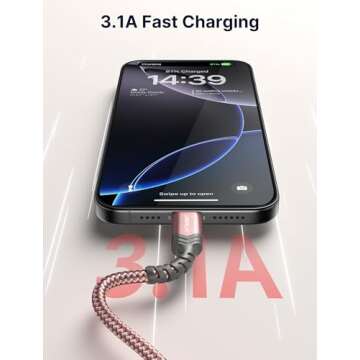 JSAUX USB-C Cable 3.1A Fast Charging, 3-Pack (10ft+6.6ft+3.3ft) USB A to Type C Charge Cord Compatible with Samsung Galaxy S24 S22 S20 Note 20, iPhone 16/16e/16 Pro/16 Pro Max/15, USB C Charger(Pink)