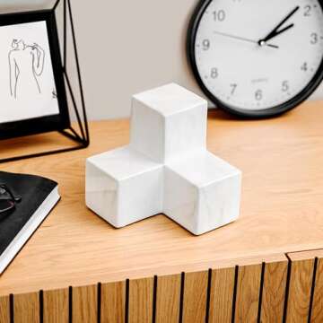 Stylish Marble Pattern Ceramic Bookends for Elegant Home Decor