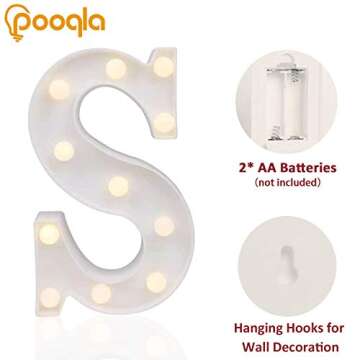 Pooqla LED Marquee Letter Lights Sign, Light Up Alphabet Letter for Home Party Wedding Decoration S