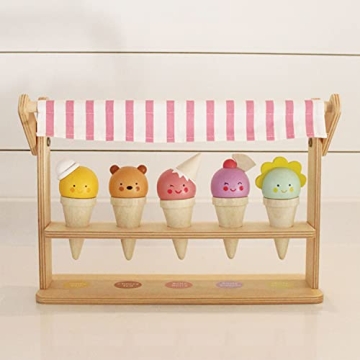 Tender Leaf Toys - Scoops and Smiles - Ice Cream Toy Shop with 5 Solid Wood Pretend Play Set for Kids, Play Food and Accessories, Encourage Role Play and Develops Social Skills - Age 3+