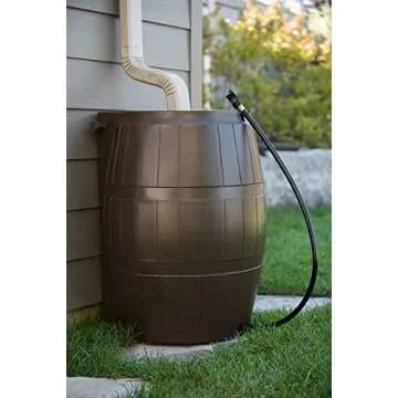 FCMP Outdoor Raincatcher, Flat-Back Rain Barrel with Spigots, 50-Gallon, Brown