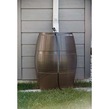 FCMP Outdoor Raincatcher, Flat-Back Rain Barrel with Spigots, 50-Gallon, Brown