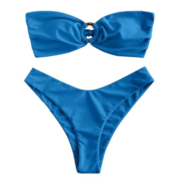 ZAFUL Women's Bandeau Bikini O Ring Strapless Tie Back High Cut Two Piece Swimsuit Bathing Suits (0-...