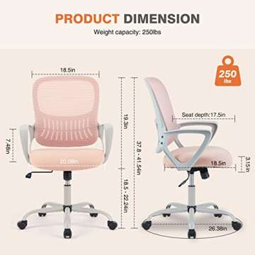 Sweetcrispy Office Computer Desk Managerial Executive Chair, Ergonomic Mid-Back Mesh Rolling Work Sw...