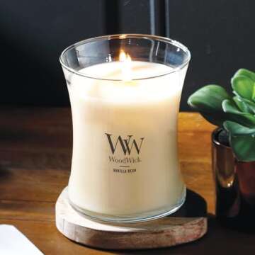 WoodWick Vanilla Bean Candle - Premium Soy Candle with Wood Wick