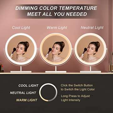 GETPRO Large Vanity Mirror with Lights Hollywood LED Lighted Makeup Cosmetic Mirror Dimmable 3 Color Lights Touch Screen 360¡ã Rotation Swivel Desk Tabletop Framed Mirror in White