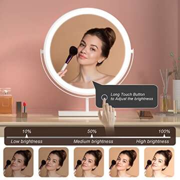 GETPRO Large Vanity Mirror with Lights Hollywood LED Lighted Makeup Cosmetic Mirror Dimmable 3 Color Lights Touch Screen 360¡ã Rotation Swivel Desk Tabletop Framed Mirror in White