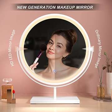 GETPRO Large Vanity Mirror with Lights Hollywood LED Lighted Makeup Cosmetic Mirror Dimmable 3 Color Lights Touch Screen 360¡ã Rotation Swivel Desk Tabletop Framed Mirror in White