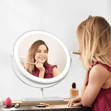 GETPRO Large Vanity Mirror with Lights Hollywood LED Lighted Makeup Cosmetic Mirror Dimmable 3 Color Lights Touch Screen 360¡ã Rotation Swivel Desk Tabletop Framed Mirror in White