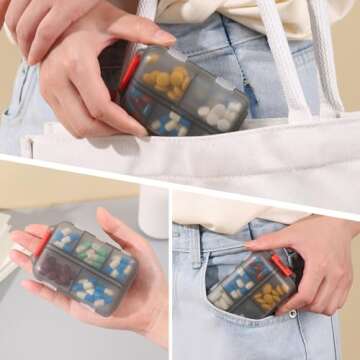 Zuihug 1Pack Travel Pill Organizer - 10 Compartments Pill Case, Compact and Portable Pill Box, Perfect for On-The-Go Storage, Pill Holder for Purse (Gray with 156 Stickers)