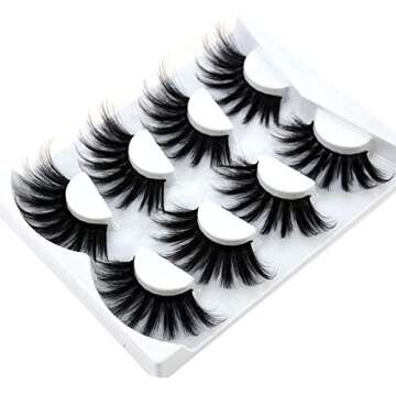 HBZGTLAD 4 Pairs 3D Mink Hair False Eyelashes - 25mm Fluffy Glamour