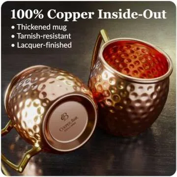 Copper-Bar Moscow Mule Copper Mugs | Set of 4 Hammered Cups | 100% HANDCRAFTED Pure Solid Copper | G...