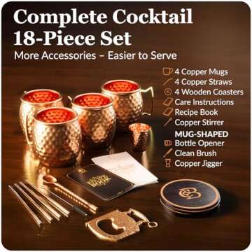 Copper-Bar Moscow Mule Copper Mugs | Set of 4 Hammered Cups | 100% HANDCRAFTED Pure Solid Copper | Gift Set With Cocktail Straws | Shot Glass | Coasters | Copper Stirrer & Beer opener (B072JKKB8W)