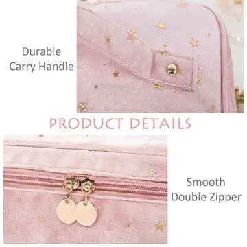 HOYOFO Velvet Makeup Bag with Handle Cosmetic Bags with Makeup Brush Holder Travel Make up Bag for Women, A Blue