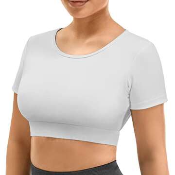 YEOREO Vanessa Women Tee Crop Tops with Removable Pad Workout Backless Gym Shirt Bra Going Out T Shirt Top White