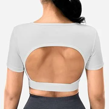 YEOREO Vanessa Women Tee Crop Tops with Removable Pad Workout Backless Gym Shirt Bra Going Out T Shirt Top White