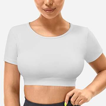 YEOREO Vanessa Women Tee Crop Tops with Removable Pad Workout Backless Gym Shirt Bra Going Out T Shirt Top White