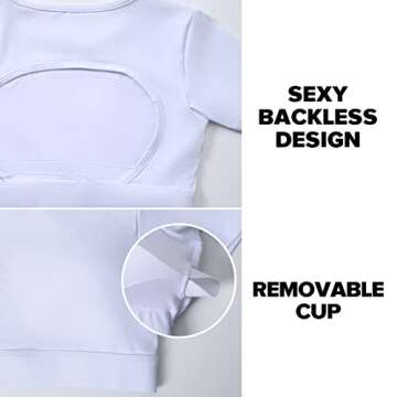 YEOREO Vanessa Women Tee Crop Tops with Removable Pad Workout Backless Gym Shirt Bra Going Out T Shirt Top White