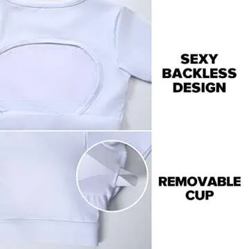 YEOREO Vanessa Women Tee Crop Tops with Removable Pad Workout Backless Gym Shirt Bra Going Out T Shirt Top White