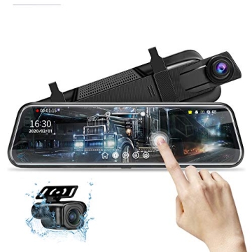 10'' Mirror Dash Cam Night Vision 1080P FHD Full Touch Screen Front and Rear View Backup Camera for ...