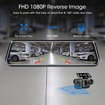 10'' Mirror Dash Cam Full Touch Screen 1080P Night Vision