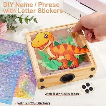 Piggy Bank for Kids, Wooden Money Coin Bank for Boys and Girls, Dinosaur Unicorn Piggy Banks with DIY Stickers for Birthday, Easter Gifts (Orange)