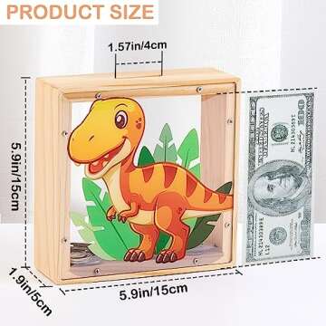 Piggy Bank for Kids, Wooden Money Coin Bank for Boys and Girls, Dinosaur Unicorn Piggy Banks with DIY Stickers for Birthday, Easter Gifts (Orange)
