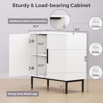 REHOOPEX Modern Accent Sideboard and Buffet Storage with Door, Free Standing Wood Cabinet for Bedroo...