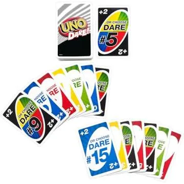 Mattel Games UNO Dare Card Game for Families & Parties Featuring Challenging & Silly Dares from 3 Different Categories