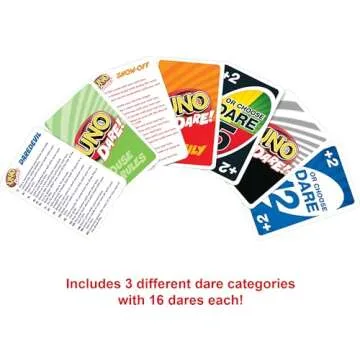 Mattel Games UNO Dare Card Game for Families & Parties Featuring Challenging & Silly Dares from 3 Different Categories