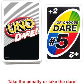 Mattel Games UNO Dare Card Game for Families & Parties Featuring Challenging & Silly Dares from 3 Different Categories