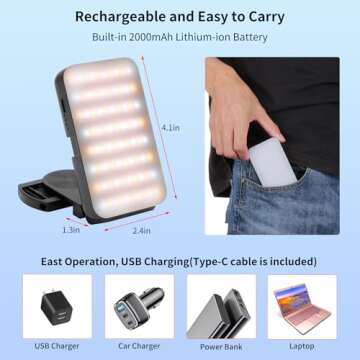 Newmowa Multifunctional Selfie Light with Phone Clip,Rechargeable Portable Light for Phone,Camera,3 Light Modes,Folding Phone Light for Selfie/Video Conference/Zoom Call/Live Stream/Makeup/TikTok