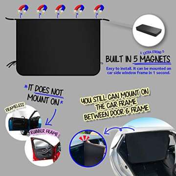 ggomaART Car Side Window Sun Shade - Universal Reversible Magnetic Curtain for Baby and Kids with Su...