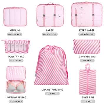 Packing Cubes,Mossio 8 Set Portable Ultralight Travel Gear for Women & Men Pink Striped