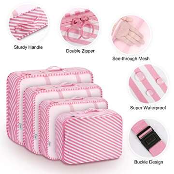Packing Cubes,Mossio 8 Set Portable Ultralight Travel Gear for Women & Men Pink Striped