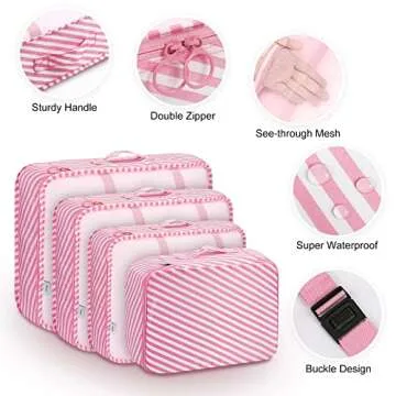Packing Cubes,Mossio 8 Set Portable Ultralight Travel Gear for Women & Men Pink Striped