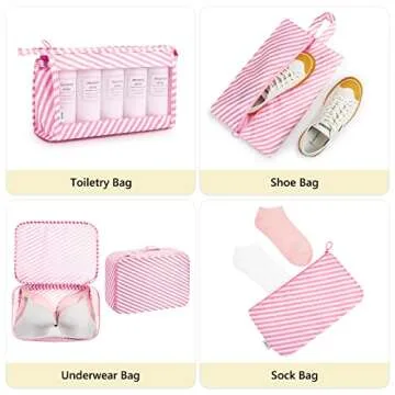 Packing Cubes,Mossio 8 Set Portable Ultralight Travel Gear for Women & Men Pink Striped
