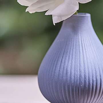 Chive ‘Frost’ Ceramic Flower Vase — Set of 6 Beautiful Small Bud Vases for Flowers & House Plants — Perfect Shelf Centerpieces and Living Room Decor — Blue Gray