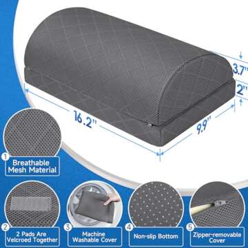 CushZone Foot Rest,Desk & Gaming Accessories,Foot Rest for Under Desk at Work,Comfortable Footrest with 2 Adjustable Heights & Removable Cover, Office Desk Accessories（Gray）