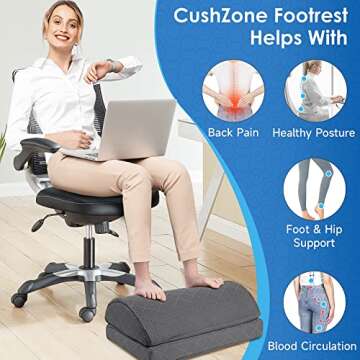 CushZone Foot Rest,Desk & Gaming Accessories,Foot Rest for Under Desk at Work,Comfortable Footrest with 2 Adjustable Heights & Removable Cover, Office Desk Accessories（Gray）